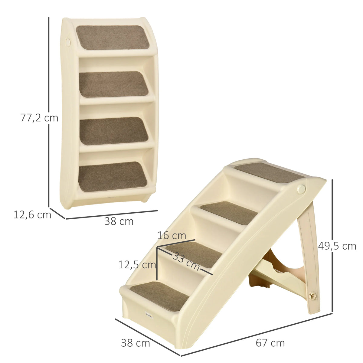 Medidas: 67 × 38 × 49,5 cm abierta y 77,2 × 38 × 12,6 cm plegada